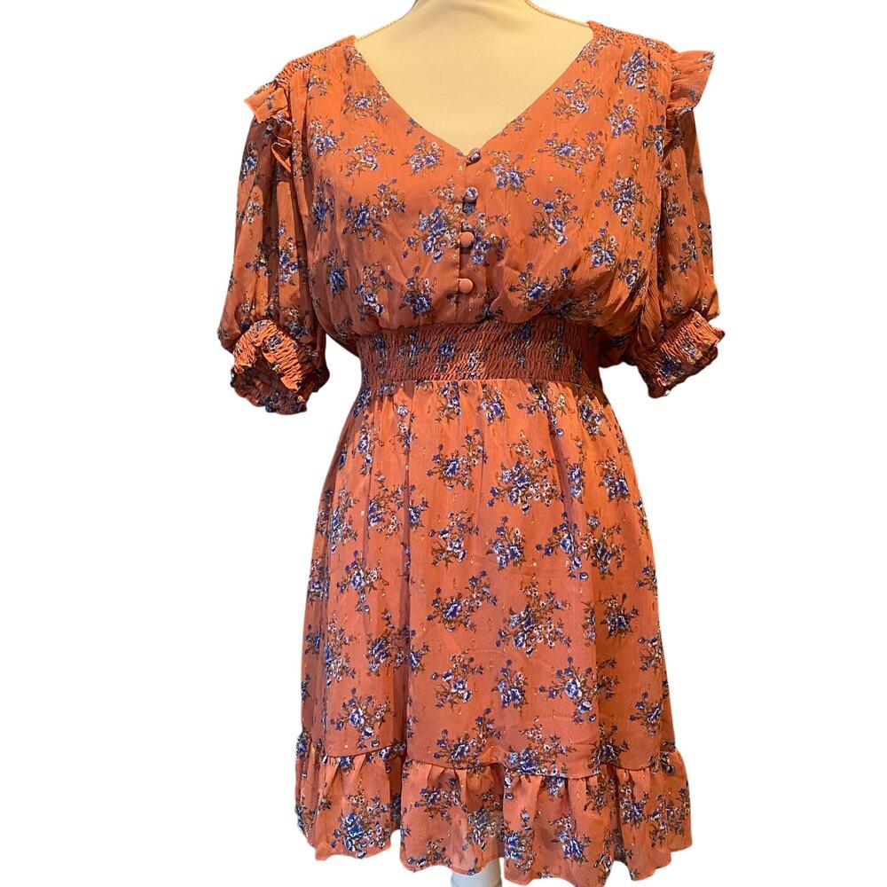 B.Smart size 15 Dress Cottage Fit and Flare Floral Dress Mauve Blue